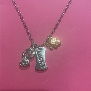PAJ Signed Silver Chain ‘Lucky’ Charm Necklace 18” Length, 3 Charms
